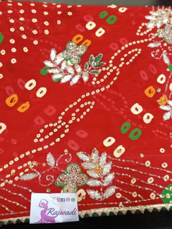Premium Bandhej saree with cutdana work