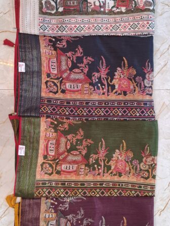 Premium mul cotton saree with katha  and mirror work